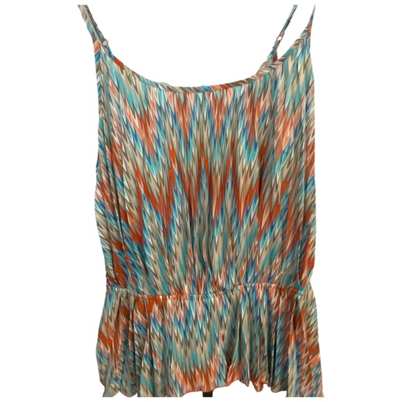 Pleated Multicolored Orange and Blue Spaghetti Strap Top - Picture 4 of 4